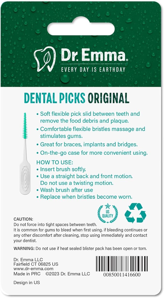 Dr. Emma Original Dental Picks Mint Soft Rubberized Tooth Picks Easy to Use Brush Picks 100Ct/Pack, 1 Pack(100Ct)