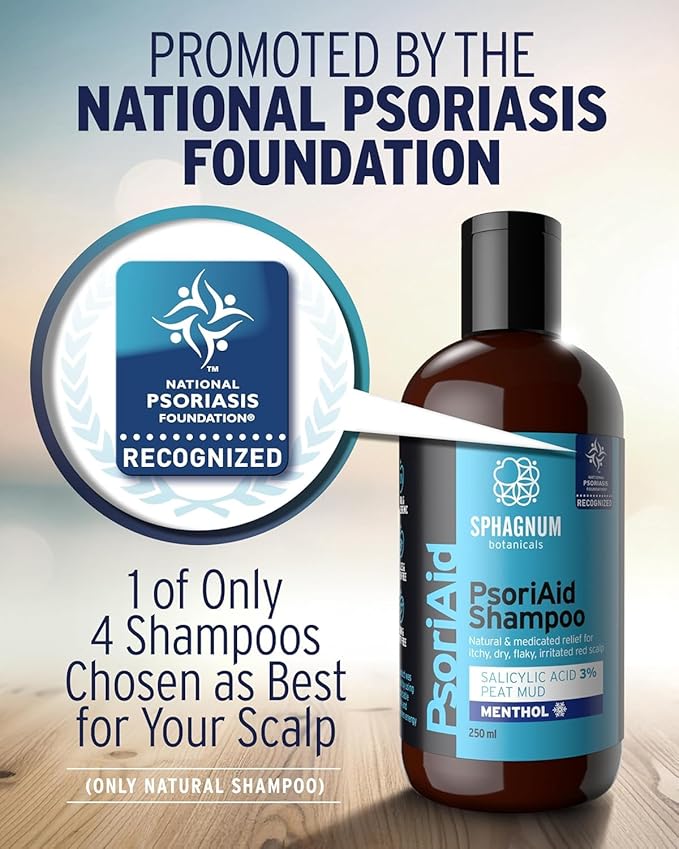Sphagnum Botanicals Psoriasis Shampoo with Salicylic Acid – Natural Scalp Support for Dry, Itchy, Flaky Scalp with Menthol & Peat Mud – Sulfate-Free, Gentle Formula – 8.45 fl oz