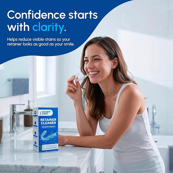 Retainer Cleaner Tablets, Compatible with Invisalign, Approved for Ultrasonic Cleaners, DEEP CLEANSER Formula Cleans Below the Surface, Denture Cleaning Tablets, Removes Stains, Aligners, Mouth Guard