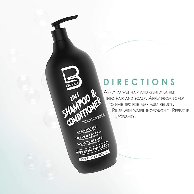 L3 Two in One Shampoo and Conditioner - Smooths and Strengthens Hair - Improves Shine and Tames Frizzy Hair - 33.8 Fl Oz