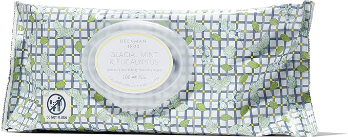 Beekman 1802 Glacial Mint & Eucalyptus Face Wipes - 100-Count - Scented - Cleanses, Nourishes & Hydrates - With Goat Milk, Aloe Vera - Good for Sensitive Skin - Cruelty Free