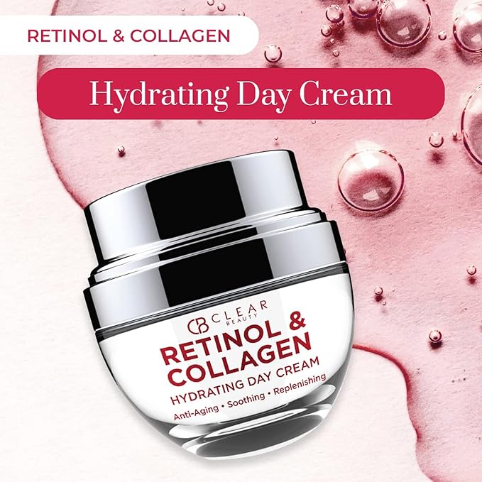 Clear Beauty Retinol & Collagen Face Moisturizer - Dermatologist Tested, Anti Aging Korean Skin Care - Firming Day Cream, Smooths Lines, Hydrates & Minimizes Pores - Vegan, Clean Beauty - 1.69 Fl Oz
