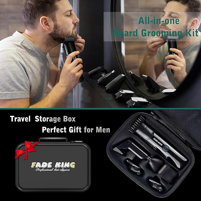 FADEKING Beard Trimmer for Men, Professional Hair Trimmer, Waterproof Electric Beard Trimmer Razor for Nose, Body, Face & Mustache, Cordless Hair Clippers, Grooming Gifts for Men (Green)