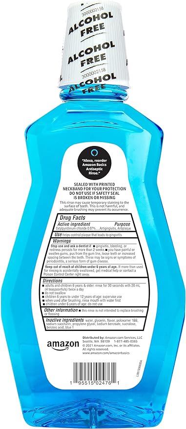 Amazon Basics Multi Action Antiseptic Oral Rinse, Alcohol-Free, Antiplaque, Antigingivitis, Fresh Mint Flavor, 1 Liter (33.8 Fluid Ounces), 1-Pack (Previously Solimo)