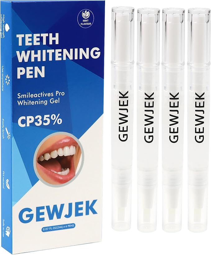 Teeth Whitening Pen, 35% Carbamide Peroxide Gel, Tooth Paint & Teeth Whitening Gel as Effective Tooth Whitener, Removes Tough Stains Coffee, Wine, Tea, Sensitive Teeth-Friendly, Travel-Portable(4 Pcs)