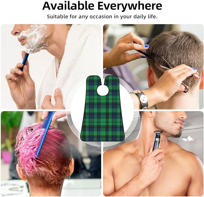 Beard Trimming Hair Catcher, Black Green Scottish Tartan Plaid Shave Bib, Non-Stick Bib Apron Waterproof, Shaving Tool for Men for Husband Father’s Day