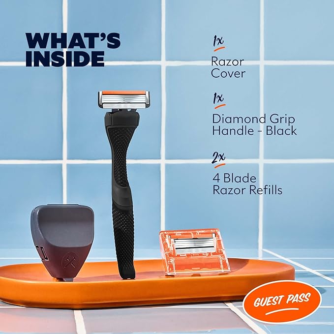 Dollar Shave Club | The Guest Pass Shave Set | 2 Swift Rinse Refill Cartridges, 1 Handle (Black), 1 Razor Cover, Razors for Men