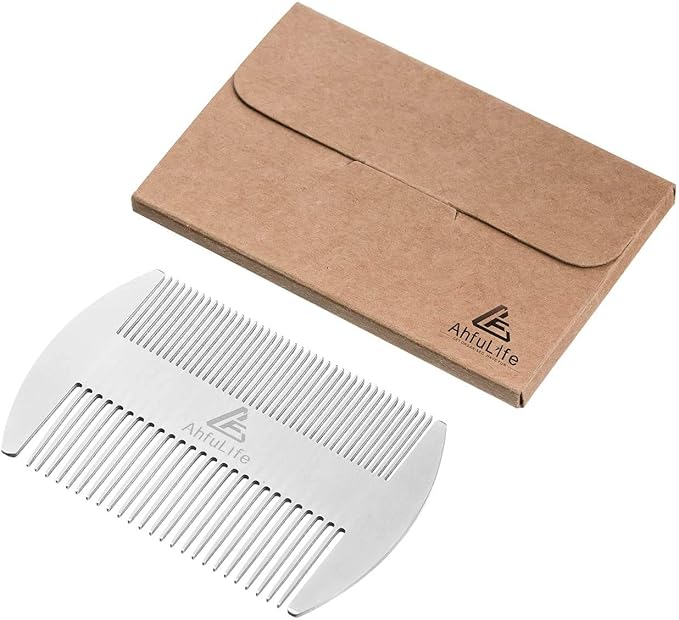 AhfuLife Stainless Steel Metal Hair&Beard Comb - Anti-Static Dual Action Beard Comb - Credit Card Size Combs Perfect for Wallet and Pocket - Presented in Gift Box - 2 Pcs