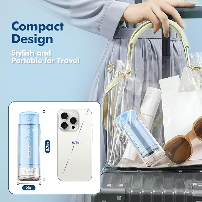 Bezvoi Water Flosser Mini Cordless Portable: 5 Modes Travel Water Dental Floss with Telescopic Water Tank, IPX7 Waterproof Oral Irrigator for Teeth Cleaning Gums,Orthodontic,Braces Care (Sky Blue)