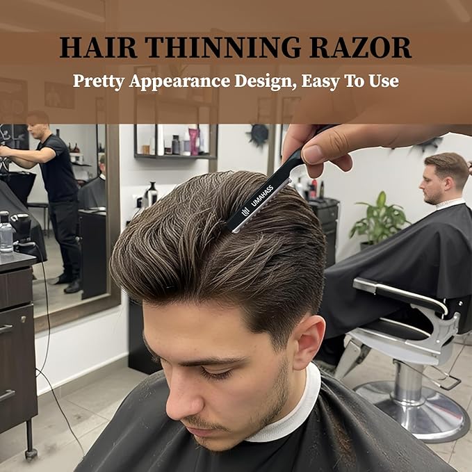 "UMAHASS Professional Hair Cutting Razor 6.5 Inch" Hair Styling Thinning Texturizing Cutting Razor with Replacement Hair Razor Blades 10 Pcs – Precision Barber Razor for Men & Women, Salon Use