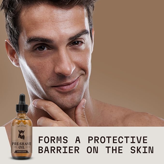 Striking Viking Pre Shave Oil - 3.3 fl oz, Sandalwood - Shaving Oil for Men for Safety Razor Prep & Smooth Protective Formula