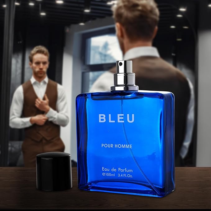 Bleu for Men Eau De Parfum - Blend of Citrusy Top Notes, Aromatic Spices & Warm Woody Undertones - Combination of Grapefruit, Lemon, Mint & Pink Pepper - Elegant 3.4fl Oz Bottle - Versatile Gift
