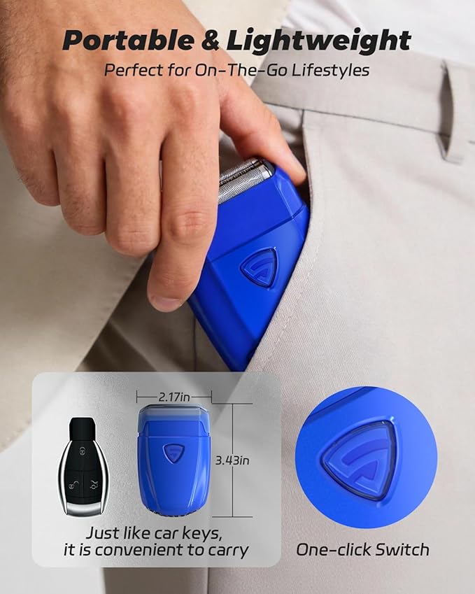 SKYWILL Electric Foil Shaver for Men, Wet & Dry Electric Shaver with 3 Floating Blades, Built-in Mirror Cap, USB-C Fast Charge, IPX7 Waterproof Portable Shaver for Travel & Home Use (Blue)