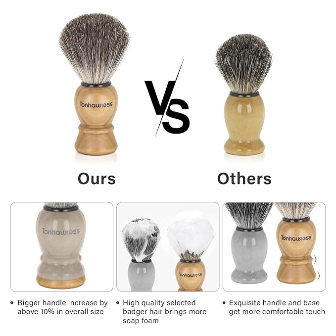 Shaving Brush Kit for Men, 4 in 1 Shaving Brush Set Includes Pure Badger Shaving Brush, Shaving Soap and Stainless Steel Shaving Bowl & Stand for Men’s Barber Shave Gift