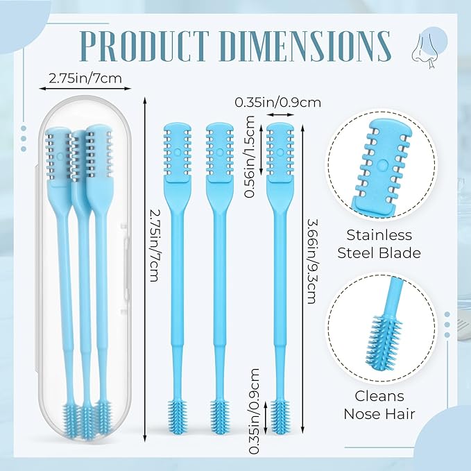 2-in-1 Nasal Hair Cutter Travel Double Sided Nose Hair Trimmer for Women Men Portable 360 Rotating Manual Nose Nasal Knife Soft Cleaning Brush with 5 Box Travel Package Blue (15 Pcs)