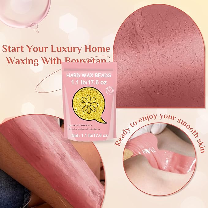 Wax Beads for Hair Removal, Bouvetan 1.1 lb Brazilian Hard Wax Beads for Bikini, Face, Eyebrow, Back, Chest, Legs, Armpit, Coarse Hair At Home Waxing Beads for Women Men (Honey)