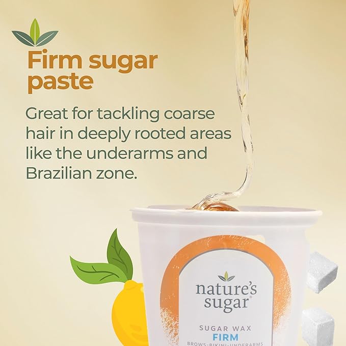 Nature’s Sugar Firm Sugar Wax Hair Removal Paste for Coarse Hair - Brows, Underarms & Bikini – Smooth Stripless for Body, Face & All Skin Types – Gentle on Sensitive Skin & Long-Lasting – 32 oz