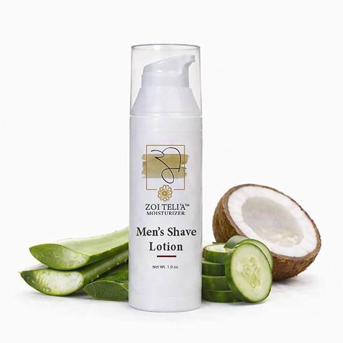 Zoi Teli'a Men’s After Shave Lotion Balance Deep Moisturize, Hydrate & Gentle on Skin with Cucumber, Coconut Oil & Glycerin - Fast Absorbing, Non-Sticky Skin Care Formula for Daily Use – 1.7 Oz
