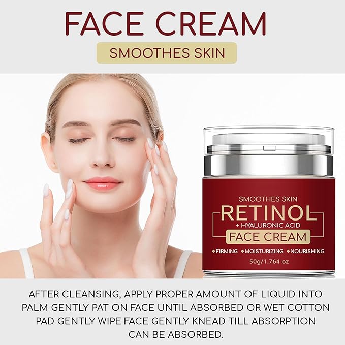 Retinol Face Moisturizer with Hyaluronic Acid, Retinol Cream for Lifting Repairing Moisturzing Skin, Smoothes Skin Anti Wrinkle Cream for Women & Men - All Skin Types 1.76 Fl Oz