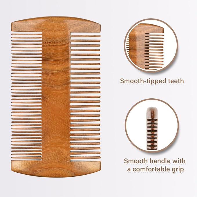 Onedor Handmade 100% Natural Green Sandalwood Wooden Comb for Men Hair, Beard, and Mustache Styling Pocket Comb With Leather Case