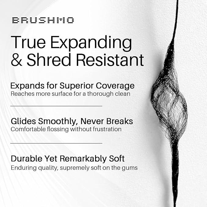 Brushmo Black Floss (BBFloss) - Expanding Floss, Gum-Friendly Soothing Mint Dental Floss, Natural Vegan Wax to Remove Plaque from Teeth, Dentist Designed PTFE & PFAS Free Oral Care, 3 Spools, 163 yd