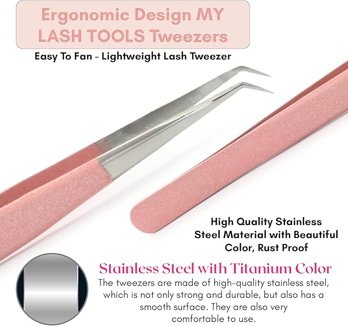 2pcs Straight & Curved Isolation Tweezers for Eyelash Extensions – 14cm Japanese Stainless Steel, Blush Pink, Best for Individual & Classic Lashes