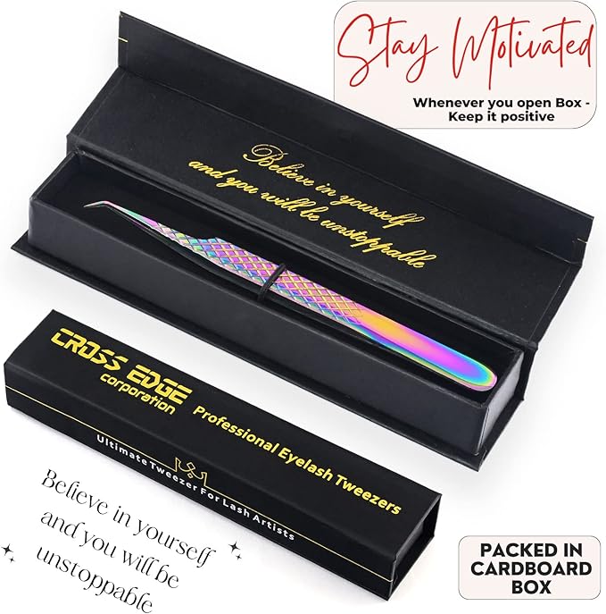 My Lash Tools Fiber Tip Lash Tweezers for Eyelash Extension Curved 45 Degree Angled Tweezer Best for Volume, Individual Isolation & Classic Lashes Stainless Steel Lash Supplies (Rainbow)