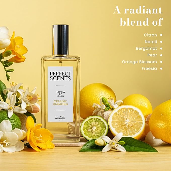 Perfect Scents Fragrances, Inspired by Versace’s Yellow Diamond, Women’s Eau de Toilette, CLEAN, Vegan, Paraben-Free, Phthalate-Free, Never Tested on Animals, 3.4 Fluid Ounces