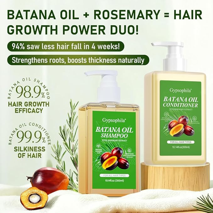 Batana Oil Shampoo and Conditioner, Hair loss and Batana Oil for Hair Growth Shampoo, Sulfate-Free for Both Men and Women 10.14 oz