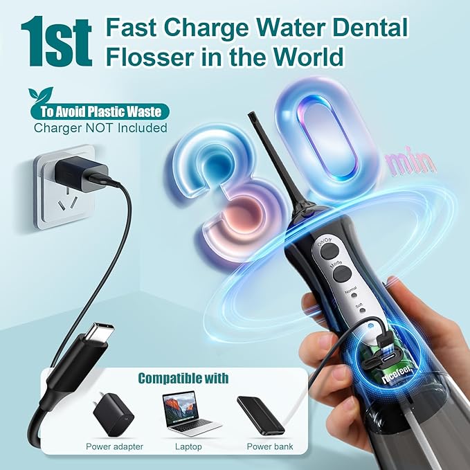 Cordless Water Flosser for Teeth & Gums – Nicefeel 300ml Portable Oral Irrigator, 3 Modes, Fast Charge, IPX7 Waterproof – Home & Travel Dental Care, Tonsil Stones Cleaner