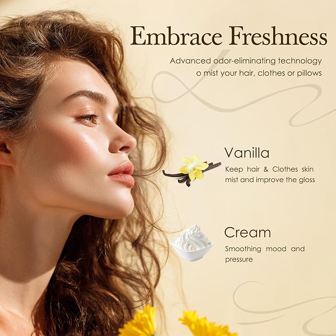 Hair Perfume for Women & Men, Alcohol-Free Vanilla Cream Hair & Body Mist, Lightweight Long-Lasting Fragrance Mist for Hair, Body & Fabric, Birthday & Valentine’s Day Gift, 100ml / 3.38 fl oz