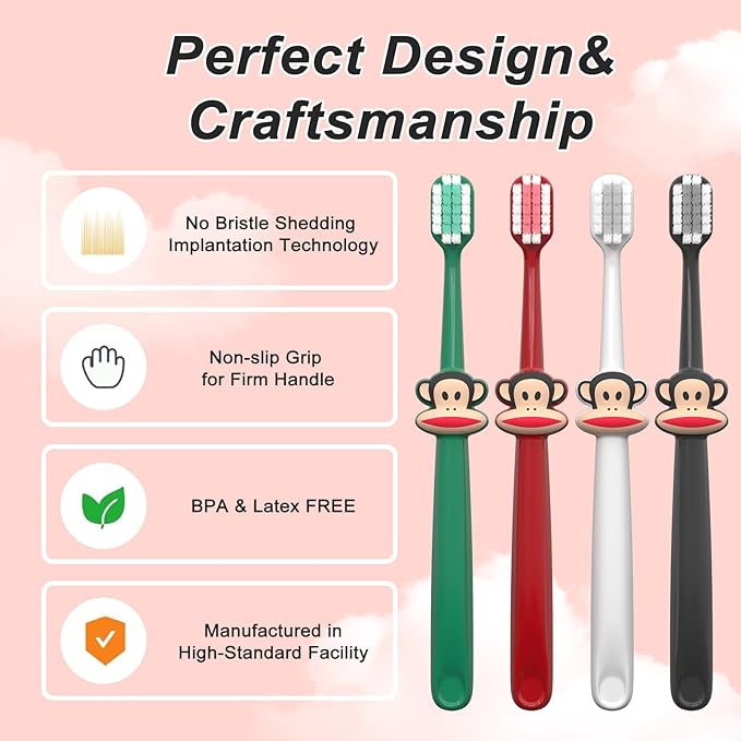 Paul Frank Soft Toothbrush for Adults - High Density Manual Toothbrushes with Dual-Color Tapered Bristles, Gentle Daily Care for Sensitive Teeth and Gums (1 Count (Pack of 6))