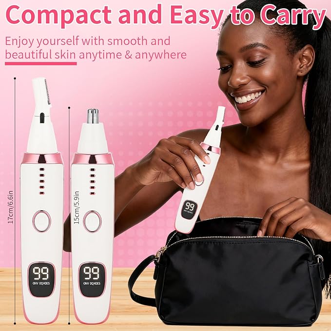 2 in 1 Nose and Ear Hair Trimmer with LED Display, Rechargeable Electric Nasal Hair Clipper for Men & Women, Eyebrow & Facial Hair Removal with Dual-Edge Blades, Easy to Clean