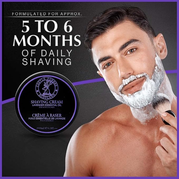 Castle Forbes Lavender Shaving Cream For Men, 6.8 fl.oz. | Moisturizing Smooth Shave Lather w/ Esseantial Oils | Protects Sensitive Skin From Razor Burn & Irritation | Luxury Grooming & Beard Care