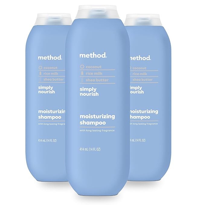 Method Moisturizing Shampoo, Simply Nourish - Hydrates and Revives Dry Hair, Safe for Color-Treated Hair – Sulfate Free and Cruelty Free - 14 oz, Pack of 3