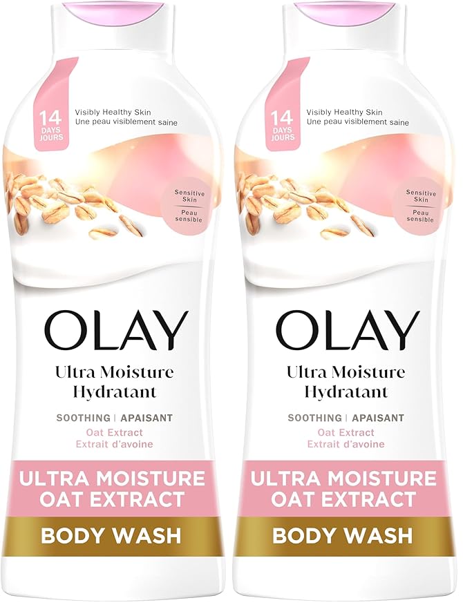 Olay Body Wash for Women,Ultra Moisture,For Sensitive Skin,Soothing Formula,24hr Moisturizing,Hydrating&Refreshing,B3 Vitamin Complex,Free of Parabens&Phthalates,Oat Extract Scent,22 fl oz,(Pack of 2)