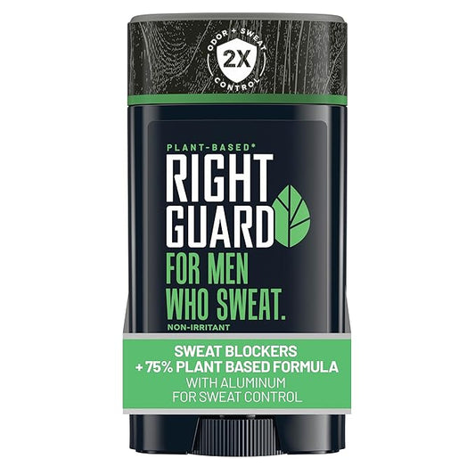 Right Guard Plant-Based Antiperspirant with Aluminum Sweat Blockers Invisible Solid Mens Deodorant, Mountain Fresh Scent, 2X Sweat Protection, 72HR Odor Control, for Sensitive Skin, 2.6 oz, 1pk