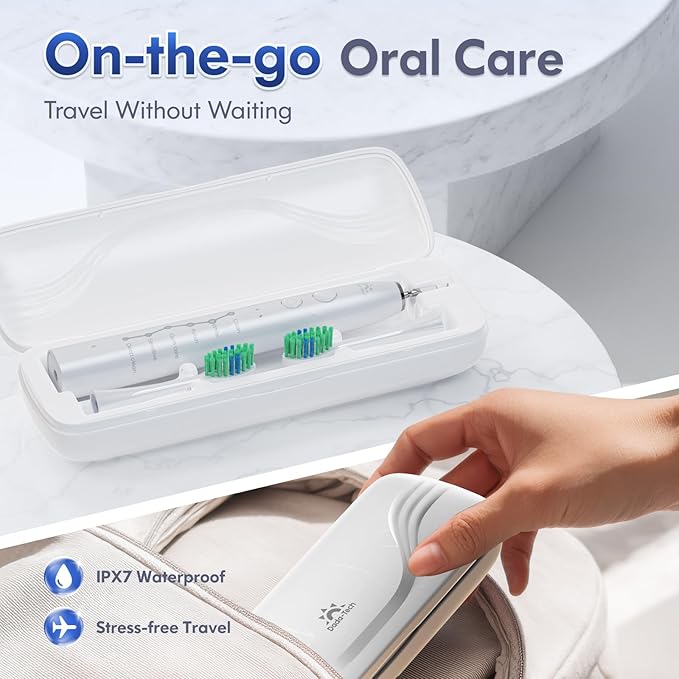 Electric Toothbrush for Adults Kids Electric Toothbrush Rechargeable Sonic Toothbrush Ultrasonic Toothbrush with Travel Case, Holder & 7 Brush Heads, 6 Modes & 3 Intensities, 2-Minute Timer (White)