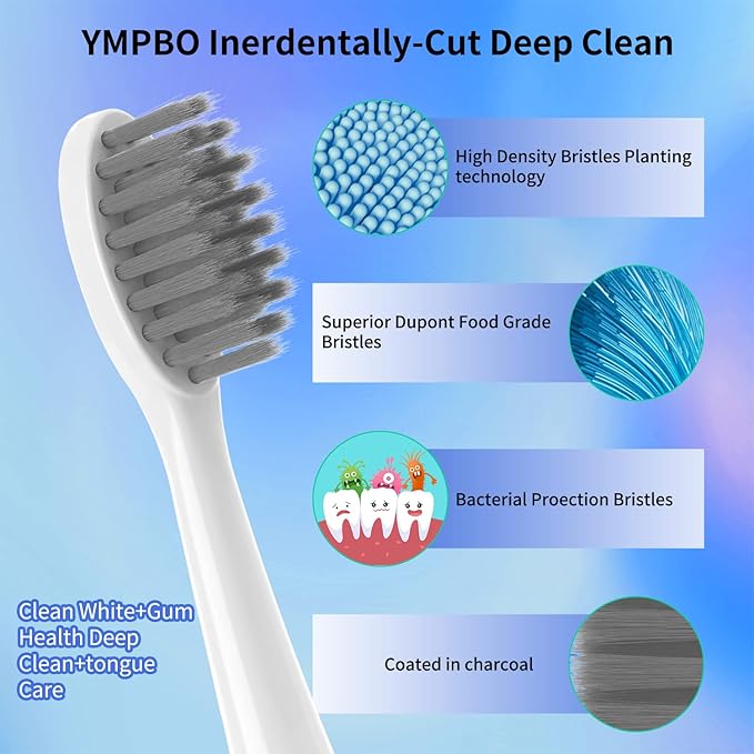 10 Pack Replacement Toothbrush Head Compatible with Burst Electric Toothbrush, YMPBO Toothbrush Heads for Burst Sonic Toothbrush, Deep Cleaning Bristle Design, White