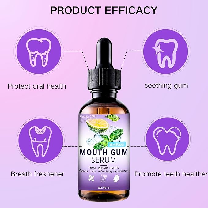 Gum Restore Drops, Gum Repair for Receding Gums, Stain Removal, Regrowth Treatment, Dry Mouth and Bad Breath Relief for Adults, Instant Fresh Breath, Oral Care Solution