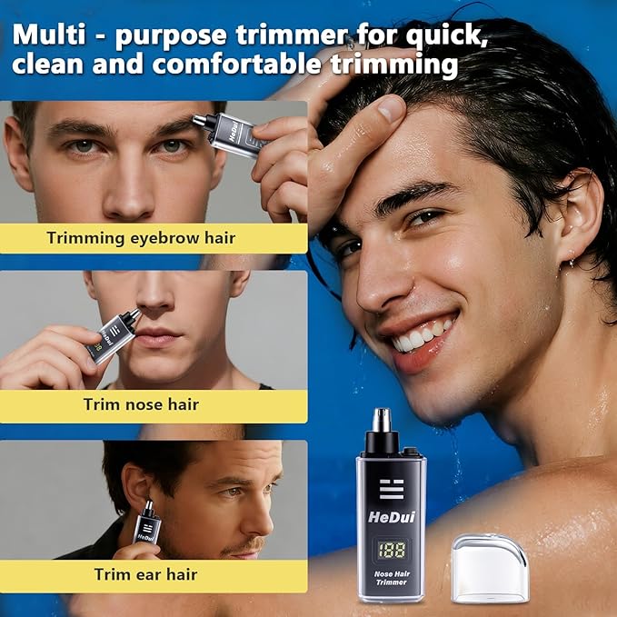 20 Pack Nose Hair Trimmer for Men and Women USB Rechargeable with Digital Display Nose and Ear Trimmer for Men Dual Edge Rotating Blades Easy Clean Detachable Head Compact and Travel Friendly