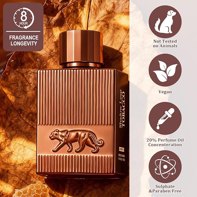 Shadow Leap - Tobacco Eau De Parfum Inspired by Tobacco, Long-Lasting Honey Amber Tobacco Perfume for Men & Women, Vegan, Paraben-Free, Unisex - 100ml | 3.4 fl. oz + 2ml Samples