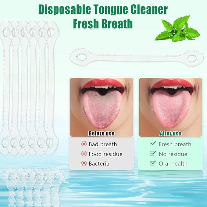 50 Count Disposable Tongue Scraper, Plastic Tongue Cleaner for Adults and Kids, Reduce Bad Breath,Promote Fresh Breath,Ergonomic Tongue Scrubber for Oral Care