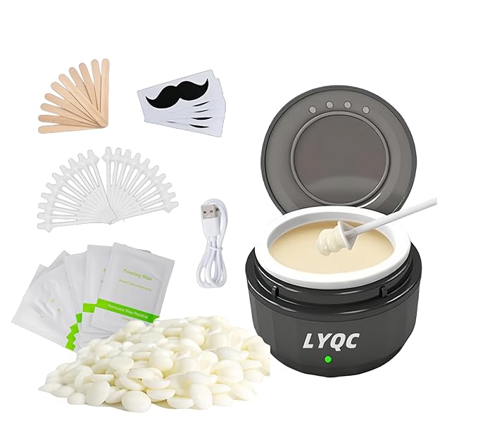 Nose Wax Kit Men, Mini Wax Warmer for Nose Eyebrow Ear Hair Removal, waxing kit with USB Fast Heat，including 100g Beads & 30 Sticks，Portable wax machine, suitable for home travel use - black