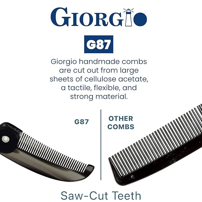 Giorgio G87 Folding Mustache and Beard Comb, Small Pocket Comb for Men,Fine Tooth,Handmade, Saw-cut, Hand Polished,Pocket Styling Combs for Everyday Grooming and All Type of Hair Care (Black Graphite)