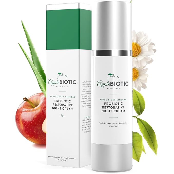 Apple Cider Vinegar Restorative Night Cream - Overnight Firming, Smoothing Cream with African Green Coffee, Green Tea, Chamomile & Probiotic Extracts for Dry, Oily, Sensitive Skin, Men & Women