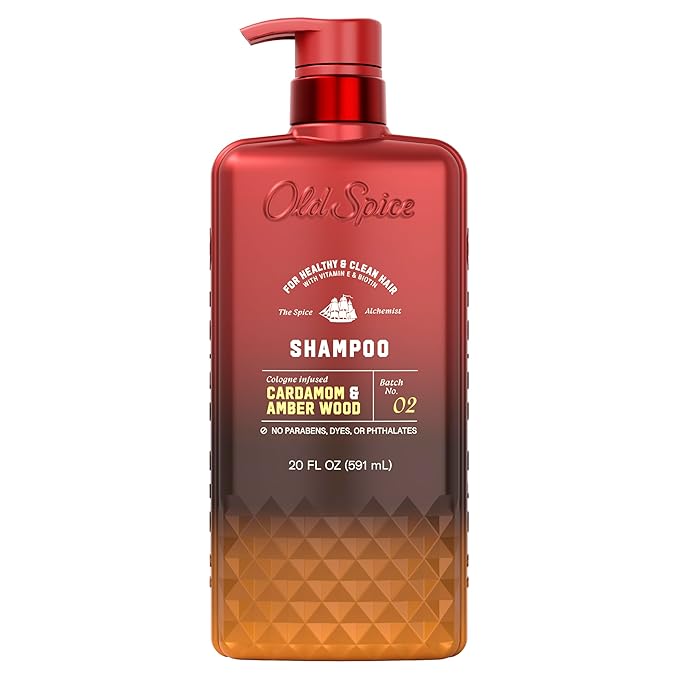 Old Spice Men's Shampoo, The Spice Alchemist Collection, Cologne-Infused Cardamom and Amber Wood Scent, Free of Parabens & Phthalates, 21.9 fl oz