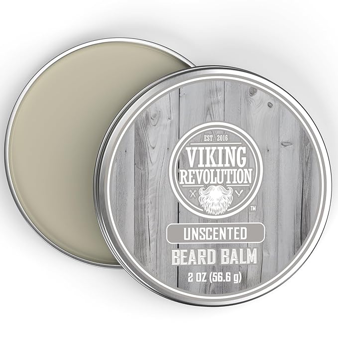 Viking Revolution Unscented Beard Balm for Men - Beard Butter with Argan Oil and Jojoba Oil Softener and Moisturizer Styling Balm - Gifts for Men with Beeswax and Shea Butter (1 Pack, 2oz)