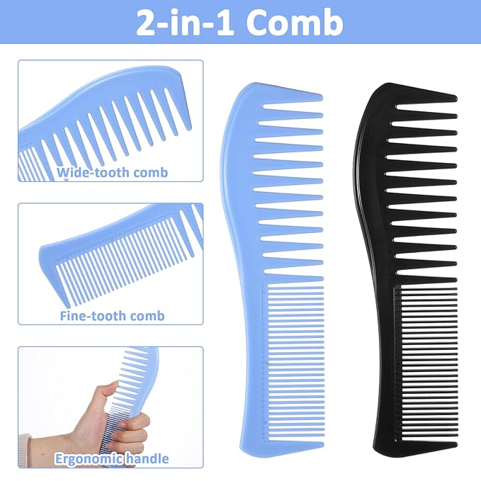 4 Pcs Boys Comb, 2-In-1 Wide and Fine Tooth Plastic Combs for Kids, Boys Hair Comb for Men, Women All Hair Types, Beard and Mustache, Black & Blue
