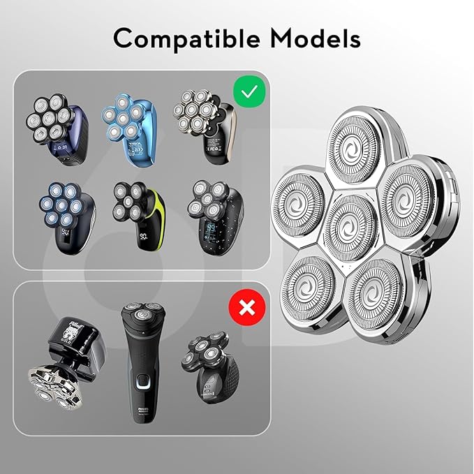 Kibiy 6D Blade Replacement Heads,Electric Shaver Replacement Head for Electric Razor for Men Wet and Dry Compatible Many Models Waterproof Head Razor-Silver